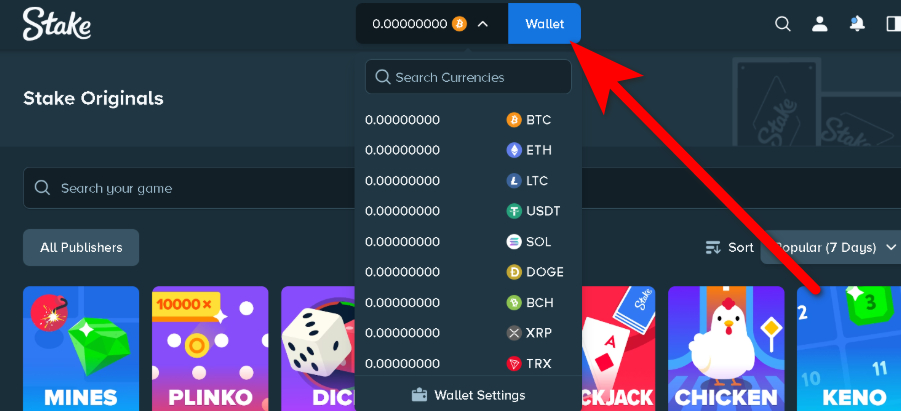 Deposit at Keno Stake Casino